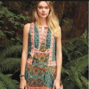 Anthropologie Dress Tunic Pretty Bohemian Elephant Print 100% Silk NWT